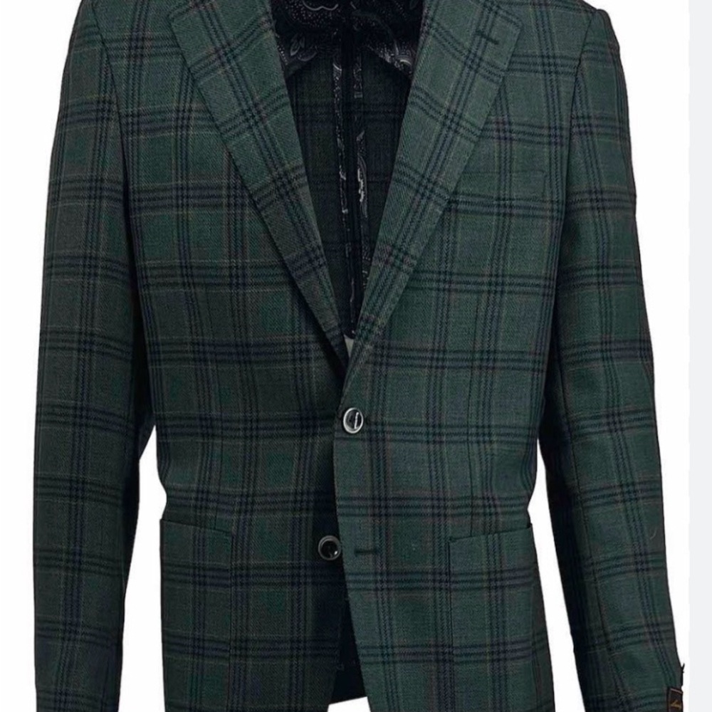 Tiglio Luxe Hunter Green w/Black Windowpane Veneto Wool | EUC | Sz 42R